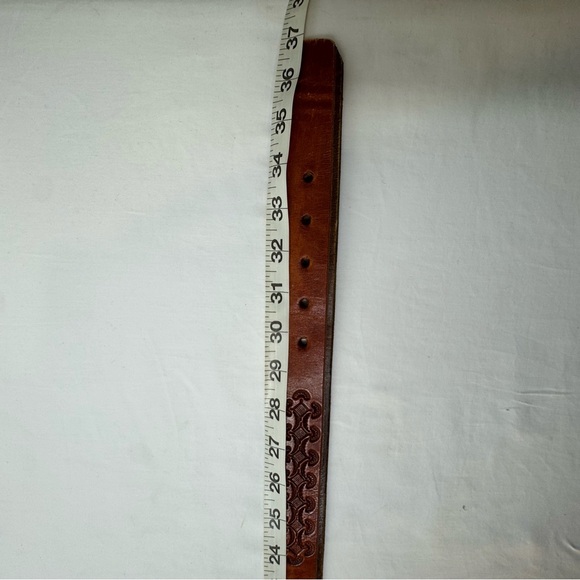 Vintage Western Leather Belt Brass Sagittarius Horse Buckle Boho Cowgirl Size 30 - Picture 6 of 9